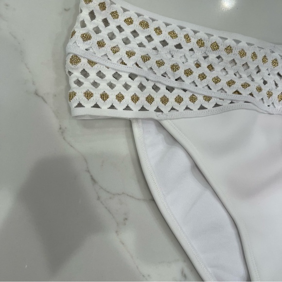 NWT RU Resort White Cut Out Bikini Bottom with Gold Accents - Picture 14 of 15